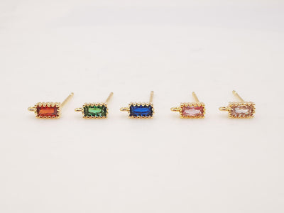 4pcs Rectangular Ear Post with Loops, 5 Colors Gemstone, S925 Silver Ear Pin, Nickel Free, CZ 18K Gold Plated Stud Earring Finding ZX055