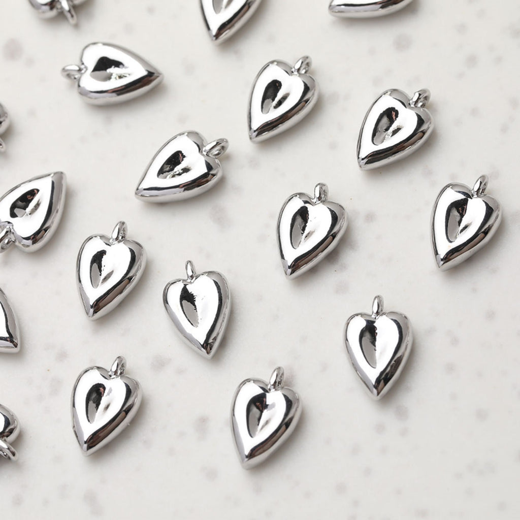 Gold Heart Pendant, Carved Heart, Tiny Heart Charm for Necklace Making, Jewelry Findings GT048