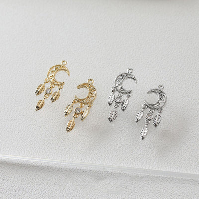 Dream Catcher Earring, 14K Gold/Silver Plated Earring , Boho Earrings, Bridesmaids Gifts, Dreamcatcher Studs with Dangling Charms GZ398