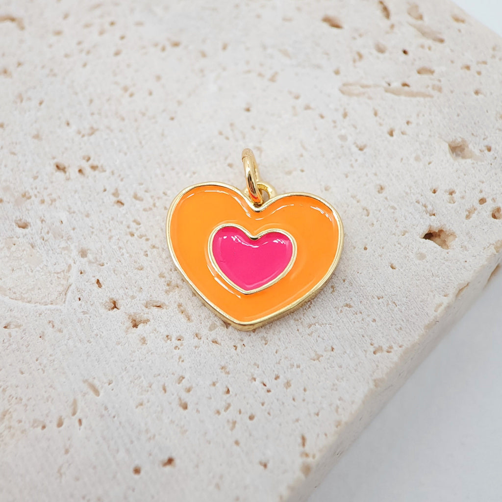 Enamel Heart Charm, 18K Gold Plated Heart Pendant, 15mm, Necklace Bracelet Making Pendant S20461