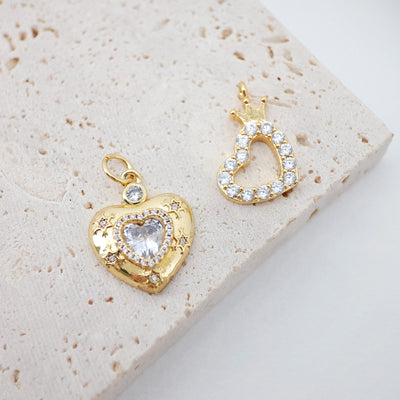 Cubic Heart Charms, 18K Gold Plated CZ Pave Love Charms, Bracelet Necklace Making Pendants, Jewelry Findings S20549