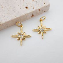 Load image into Gallery viewer, 6PCS 16mm North Star Charms, Crystal Cubic Star Pendant, 18K Gold Plated, Necklace charms, Jewelry Findings S704