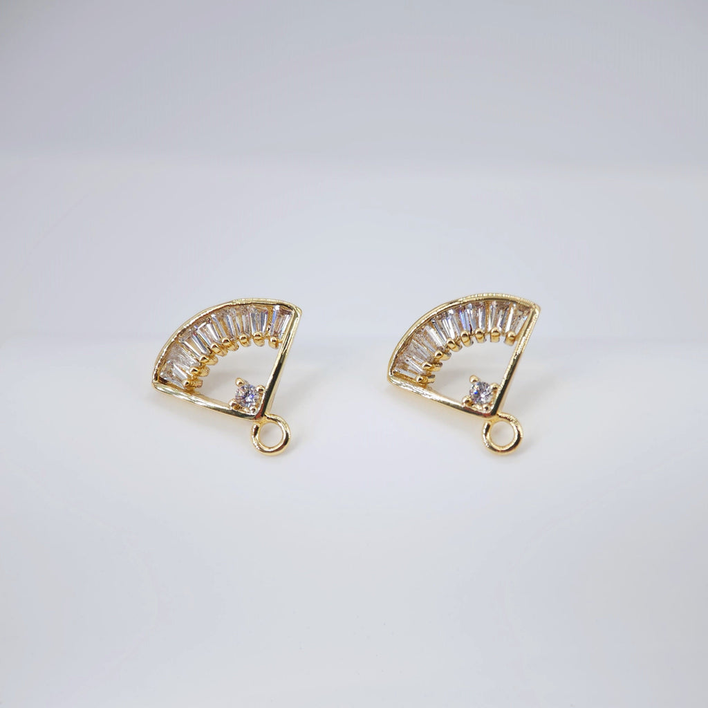 أقراط على شكل مروحة من الزركونيا المكعبة، عمود قرط ذهبي مع حلقة، مضاد للحساسية، نتائج الأقراط، لوازم الأقراط المصنوعة يدويًا D0027