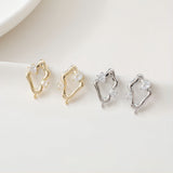 قرط غير منتظم مرصع بأحجار الزركونيا المكعبة، مطلي بالذهب/الفضة عيار 14 قيراطًا، دبوس فضة S925 خالٍ من النيكل، نتائج قرط مضادة للحساسية JJ005