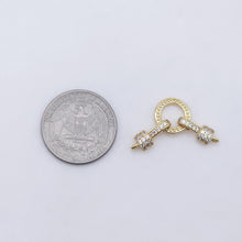 Cargar imagen en el visor de la galería, Conector de cierre cúbico, chapado en oro de 14 quilates, pavé de circonitas cúbicas, 34,6 x 12 mm, cierre con presilla, conector, cierre para pulseras S20599