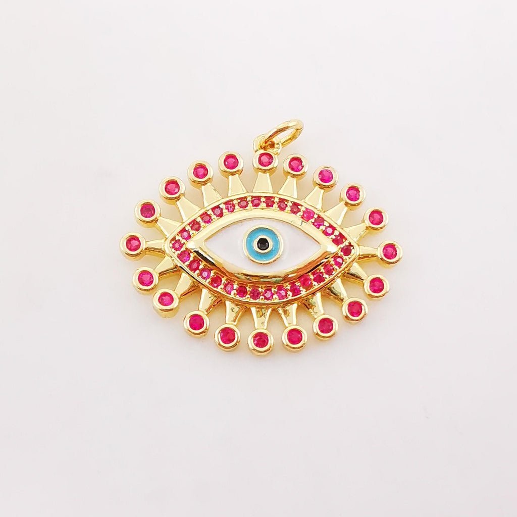 Evil Eye Charm, Hamsa Hand Pendant, Triangular Charm, 18K Gold Plated CZ Pave Eye Pendant, Necklace Making Charm, Jewelry Findings S996