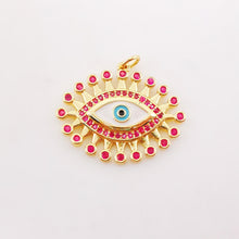 Load image into Gallery viewer, Evil Eye Charm, Hamsa Hand Pendant, Triangular Charm, 18K Gold Plated CZ Pave Eye Pendant, Necklace Making Charm, Jewelry Findings S996