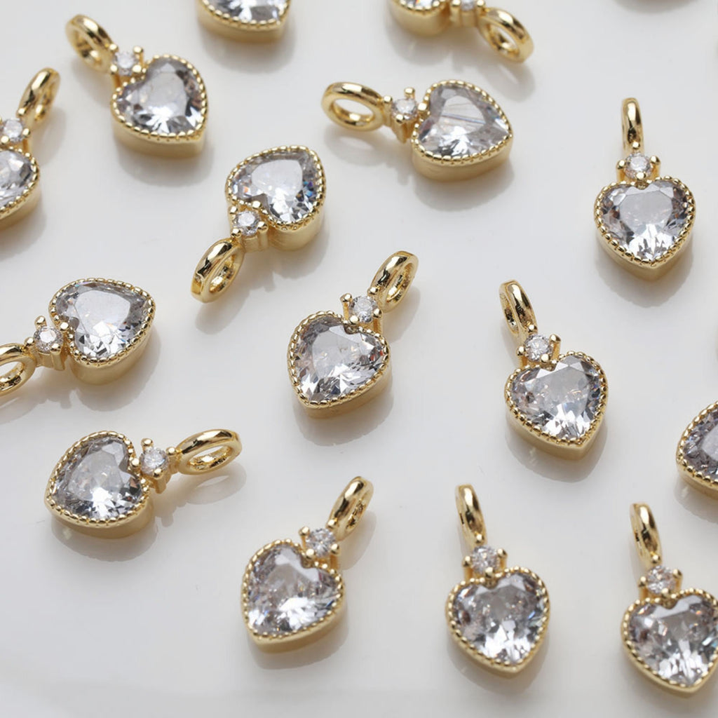 Dijes de corazón de oro, pavé de circonitas arcoíris, chapado en oro de 14 quilates, colgante de amor, colgantes para hacer collares, accesorios de joyería GZ401