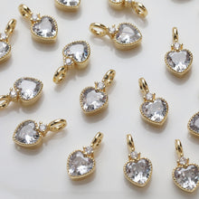 Cargar imagen en el visor de la galería, Dijes de corazón de oro, pavé de circonitas arcoíris, chapado en oro de 14 quilates, colgante de amor, colgantes para hacer collares, accesorios de joyería GZ401