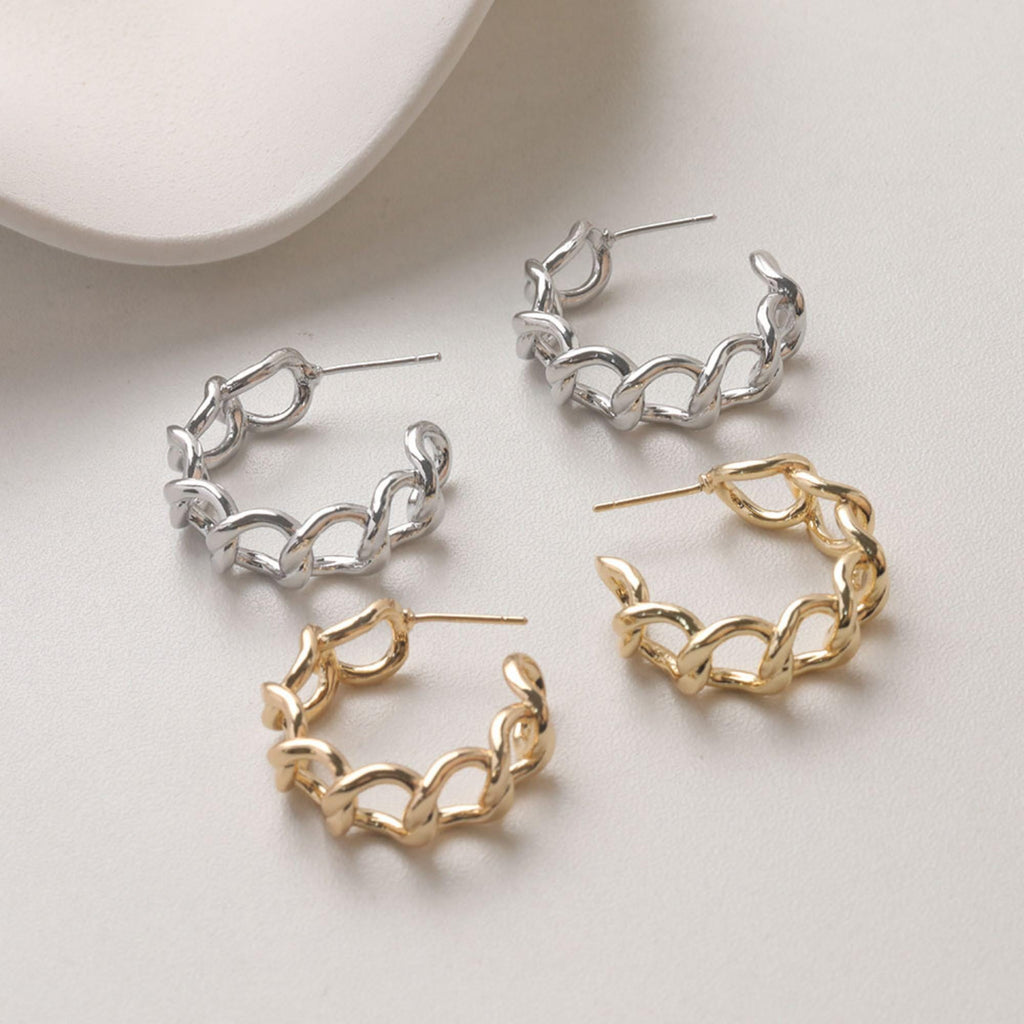 C Shape Earrings Post With Loop, 14K Gold/Silver Plated, S925 Silver Ear Pin Nickel Free Earrings, Twist Wrap, Earring Findings GZ716