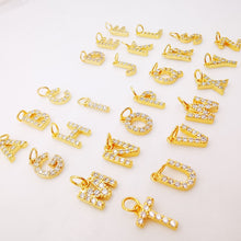 Load image into Gallery viewer, Dainty Cubic Alphabet Letter Charm, 18K Gold Plated CZ Micro Pave Initial Pendant, 8mm, Necklace Bracelet Earring Making S904