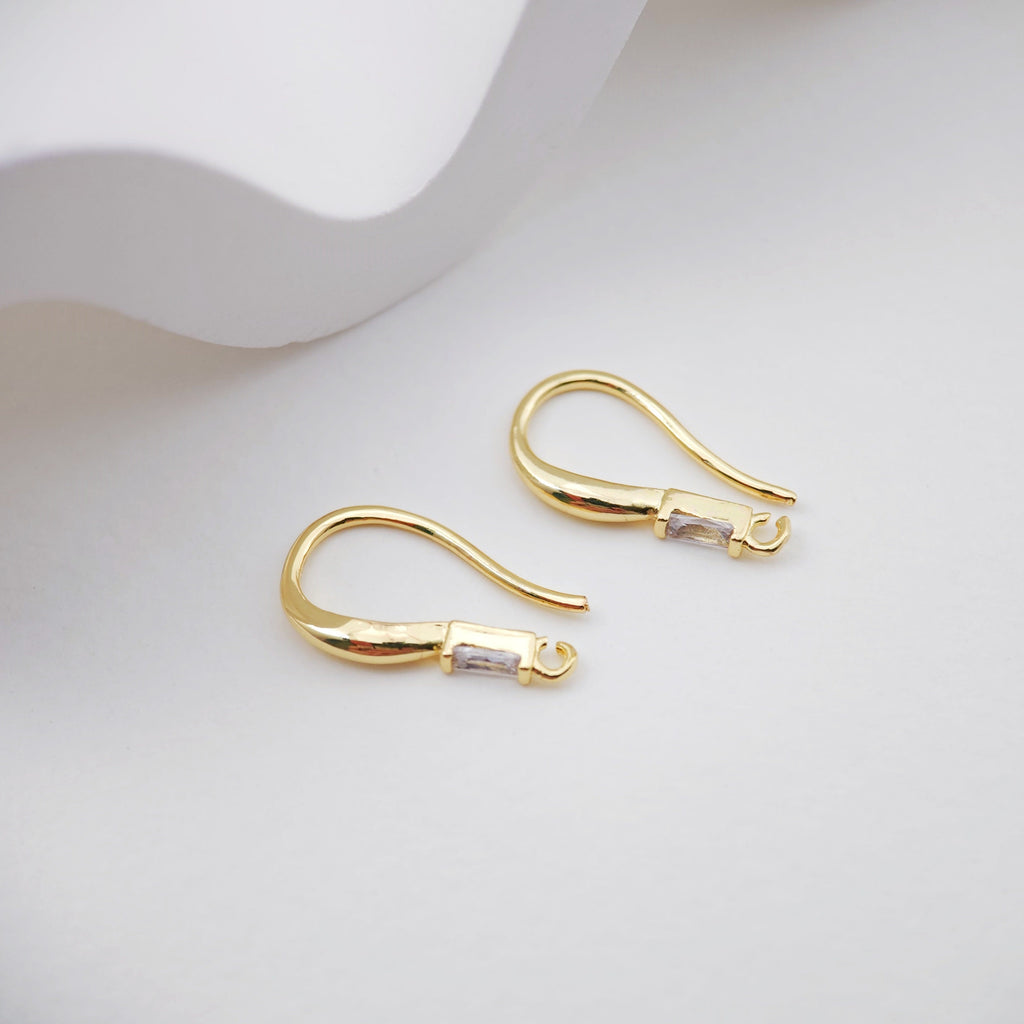 Small Zircon Ear Wire Hook, Gold Plated Earring Hook, Hypoallergenic Hooks Earring , Handmade Earring Findings  Supplies D0091