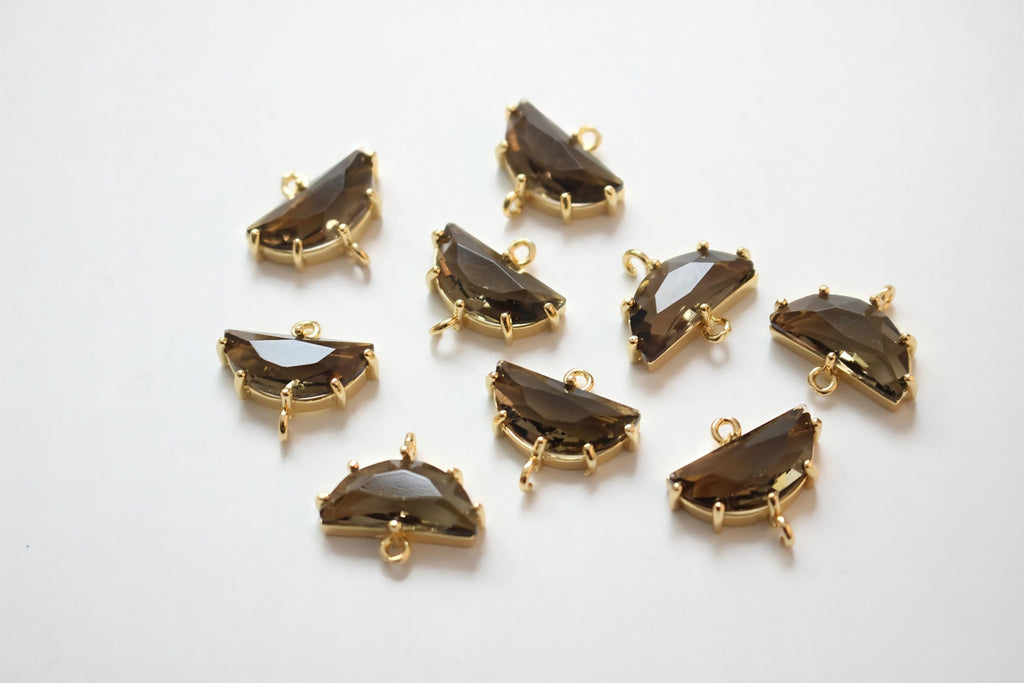 Danity Half Circle Connector with 2 holes, 14K Gold Plated, Crystal Connectors, 15x15mm Jewelry Findings JH032