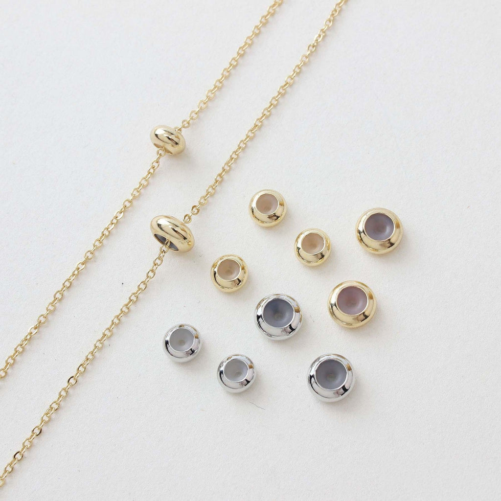 10 cuentas redondas de goma con tope, 5/6/7 mm, ajustables y deslizantes, chapadas en oro o plata, para bisutería y pulseras, GZ325-ZX7019