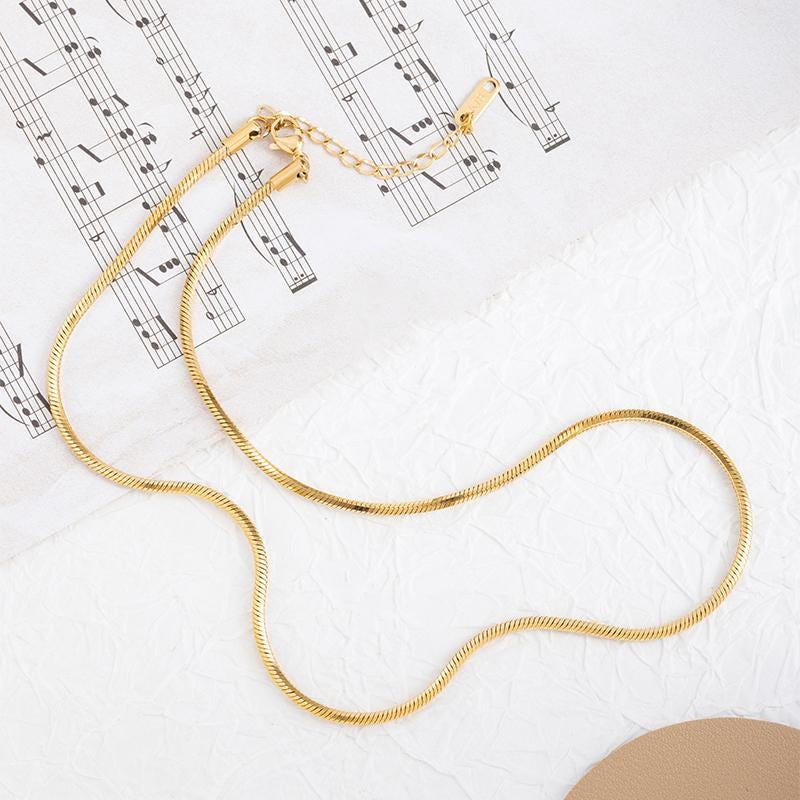 18K Snake Chain Necklace, 316L Stainless Steel, Ready to Wear, 40+5cm/17.7 inch ZD004