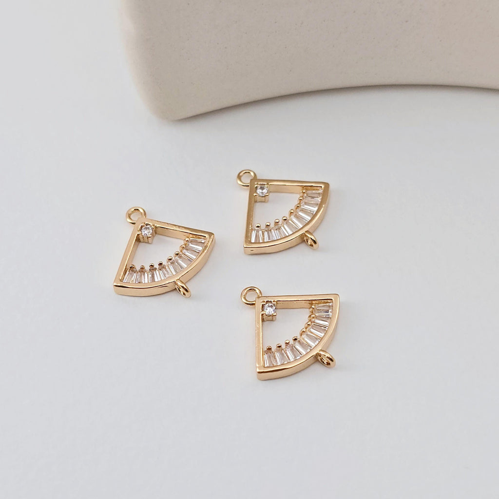 CZ Pave Fan Shape Charm, Cubic Zircon Crystal Fan Connector, Earring Charms, Real Gold Plated Earring Charms, Jewelry Findings D0288