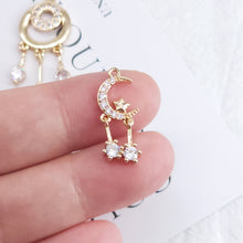 Load image into Gallery viewer, CZ Pave Moon and Star Charm, Cubic Zircon Crystal Pendant, CZ Earring Charms,  Real Gold Plated Earring Charms, Jewelry Findings ZR017-F124