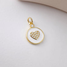 Load image into Gallery viewer, Round Heart CZ Charm, 18K Gold Plated Enamel Heart Pendant, Necklace Making Charm, Jewelry Findings S1211