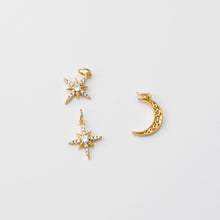 Load image into Gallery viewer, Moon and Star Charms, CZ Pave Star Pendant, North Star Charm, 18K Gold Plated, Necklace charms, Jewelry Findings S706