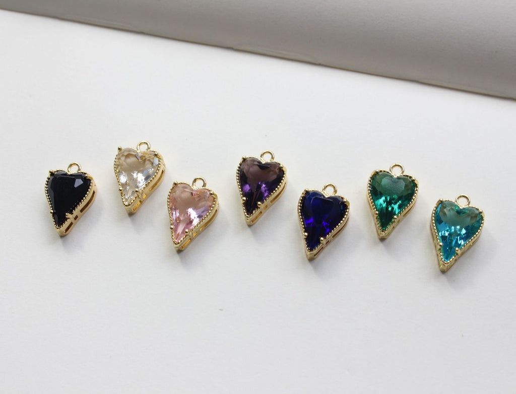 Dijes de corazón de cristal, 13 colores a elegir, colgante de corazón chapado en oro y plata de 18 quilates, accesorios de joyería GZ426