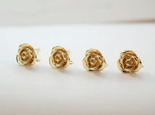 Load image into Gallery viewer, 4PCS Rose Flower Earring Post, 18K Real Gold Plated Brass Stud Earring With Loop, Nickel Free, Earring Finding ZX057