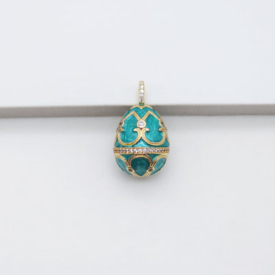 3D Enamel Jumbo Egg Pendant, Flower Egg, Peacock, 18K Gold Plated, Bracelet Necklace Pendnats, Jewelry Findings S20569
