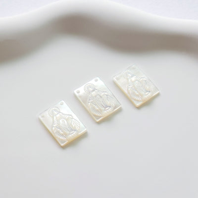 Maria White Mother-of-Pearl, MOP Shell Pendant, Engraved Maria White Nacre, Shell Charm, Rectangular Shell Jewelry Making Findings RY028