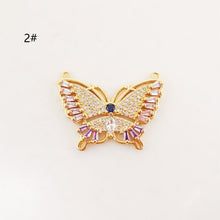 Load image into Gallery viewer, Butterfly Charm, Multicolor CZ Pave, 18K Gold Plated Pave Pendant, Cubic Animal Charm, Necklace Jewelry Finding S20294