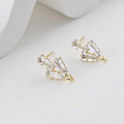 أقراط على شكل ورقة من الزركونيا المكعبة، دبوس من الفضة الاسترلينية عيار 925، مطلية بالذهب عيار 18 قيراطًا مع حلقة، مضادة للحساسية، لوازم صنع الأقراط بنفسك D0281