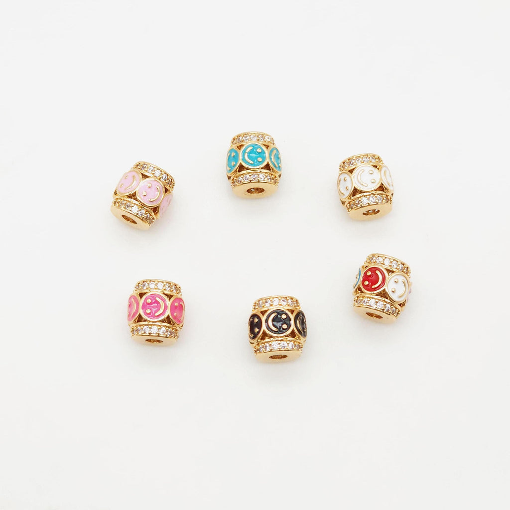 Barrel Column Beads, Spacer Beads, Enamel Emoji Beads, Happy Face, 18K Gold Plated Bracelet Necklace Making Jewelry Finding S20349