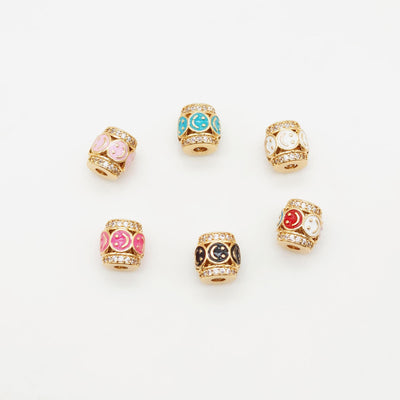 Barrel Column Beads, Spacer Beads, Enamel Emoji Beads, Happy Face, 18K Gold Plated Bracelet Necklace Making Jewelry Finding S20349