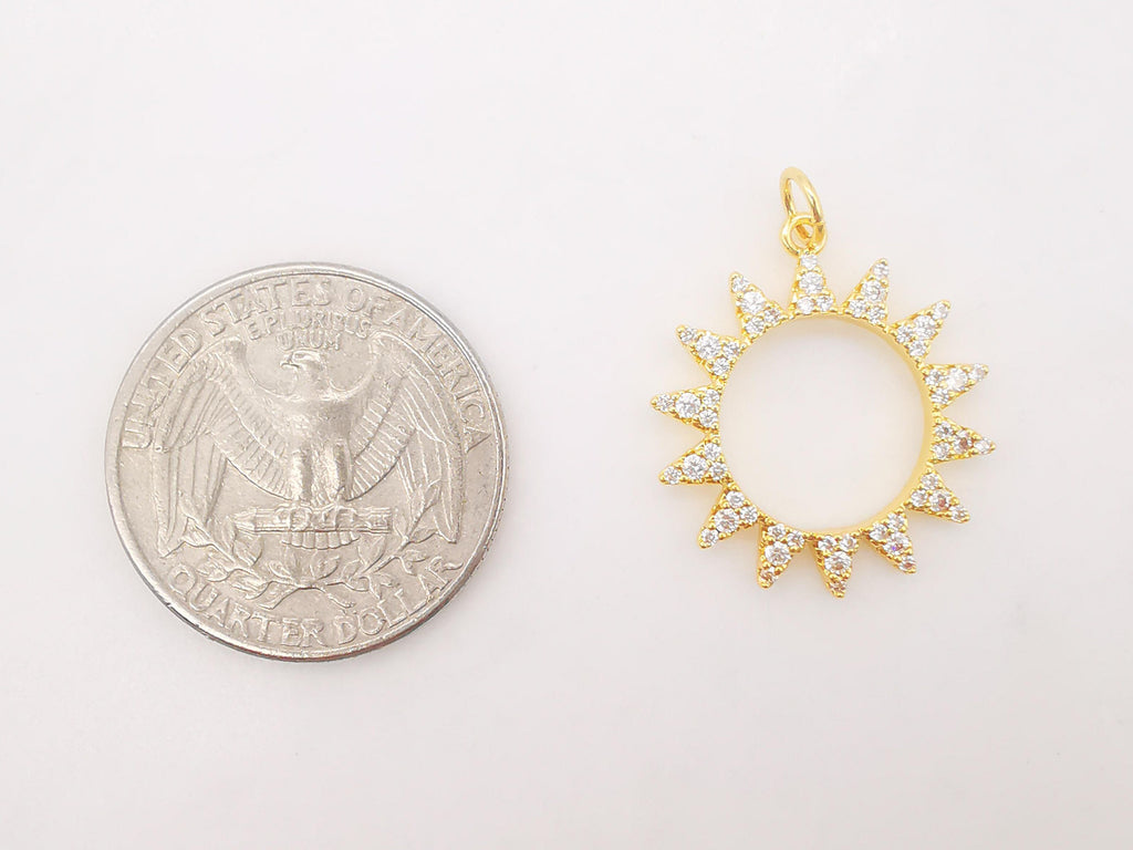 Sun Charms, 18K Gold Plated Cubic Pave Charms, Sunshine Pendant,  Necklace charms, Jewelry Findings S655