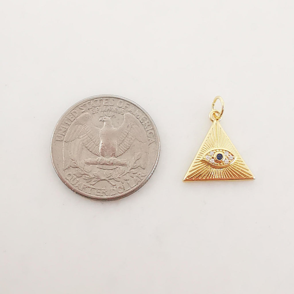 Triangles Evil Eye Charm, 18K Gold Plated Micro CZ Pave Eye Pendant, 16mm, Necklace Making Charm, Jewelry Findings S20259