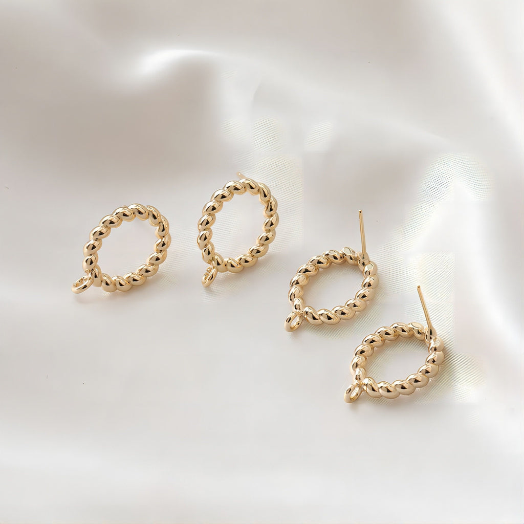 Oval Twisted Post with Loop, S925 Silver Ear Pin Nickel Free Earring, Gold/Silver Ear Stud, Hypoallergenic Earring Finding JJ015