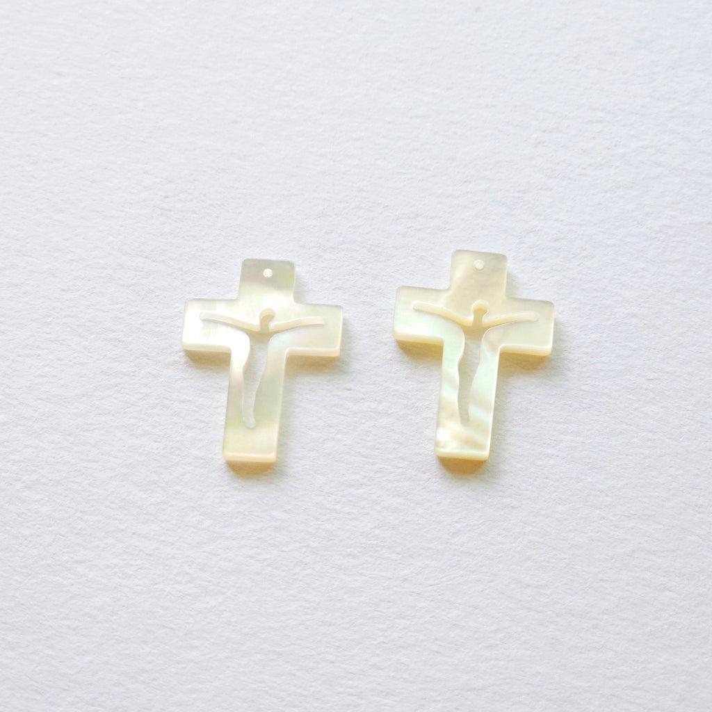 Cross White Mother-of-Pearl, MOP Shell Pendant, Cutout White Nacre, Shell Charm, Mother of Pearl Jewelry Making Findings RY002
