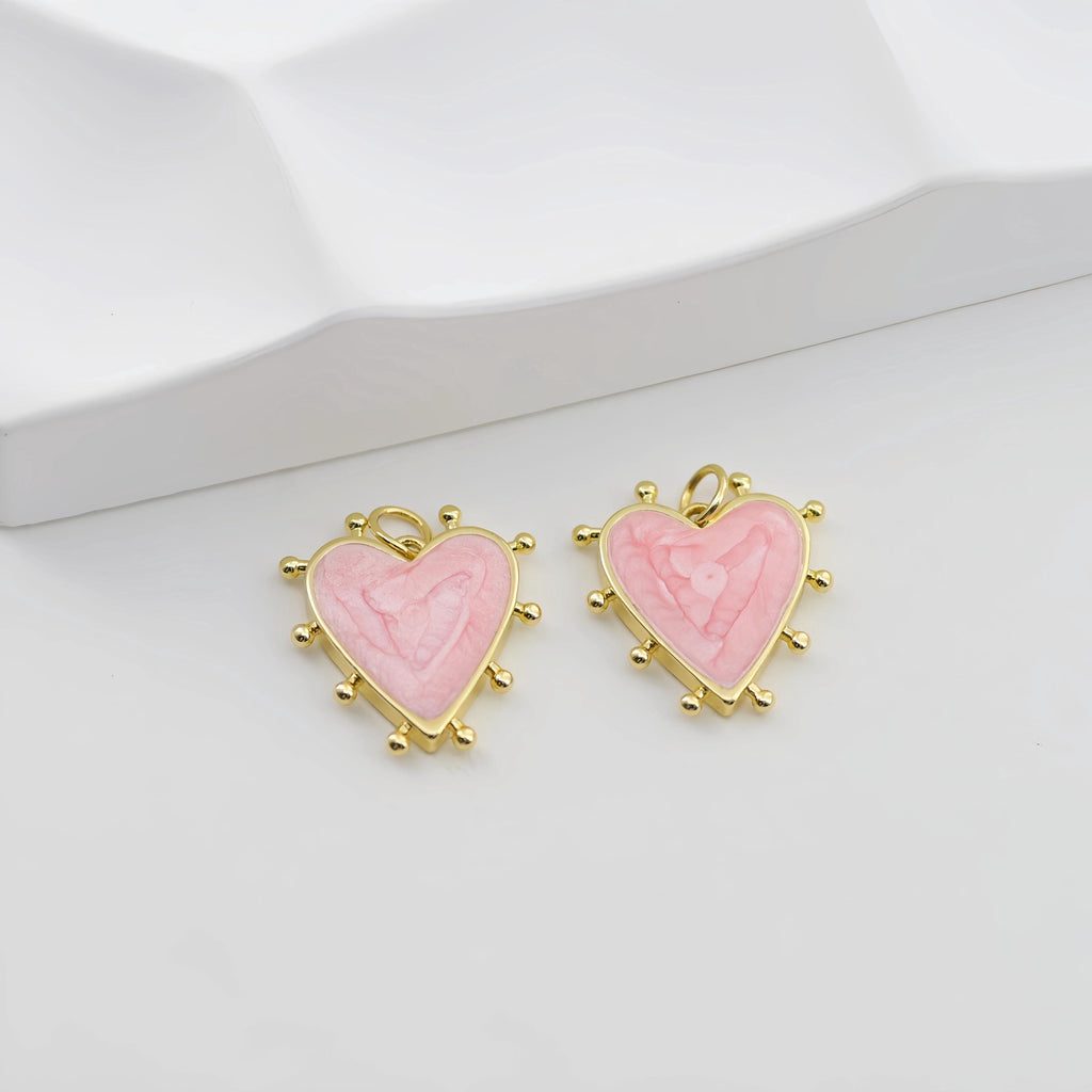 Enamel Heart Charm, 18K Gold Plated Heart Pendant, CZ Pave, Necklace Bracelet Making Pendant S20783