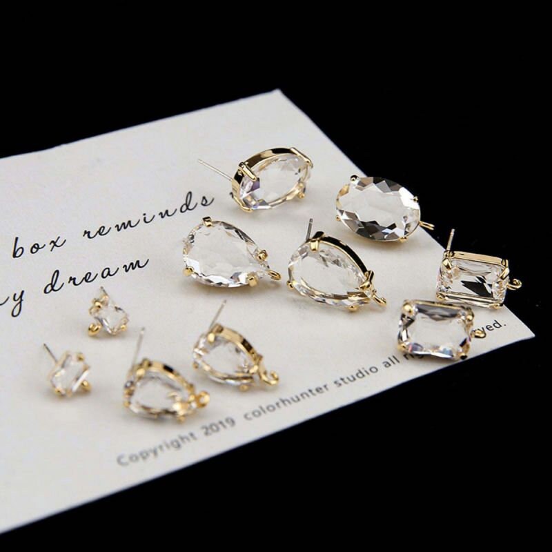 10pcs Oval Rectangular Cubic Pave Post With Loop, Nickel Free Earrings, Crystal Gemstone Stud, Hypoallergenic Earring Findings BY056-F237