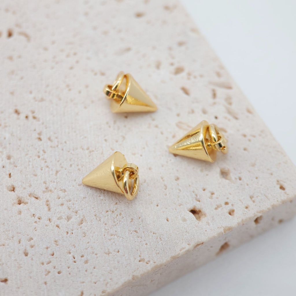 Dainty Gold Spike Charms, 18K Gold Plated Pendants, Earring Necklace Making Charms, 10mm, Jewelry Findings S802