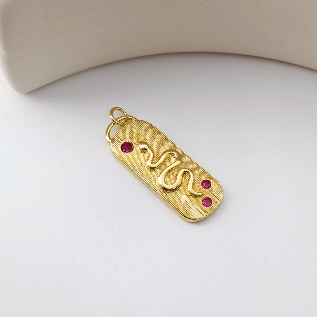Snake Charm, 18K Gold Plated Snake Pendant for Necklace Making, CZ Pave Charm, Jewelry Finding S1228