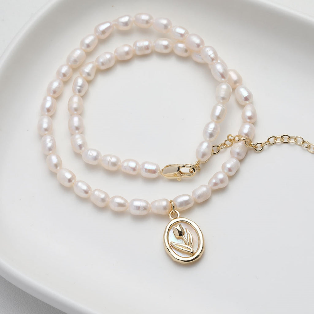 Tulips Oval Shell Pendant, 14K Gold/Silver, Oval Charm, Real Gold Plated, Jewelry Making Findings GZ507