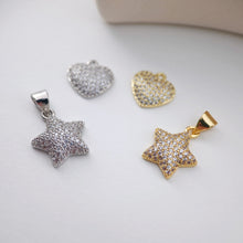 Load image into Gallery viewer, Heart Pendant, Star Pendant, Cubic Pave Charm, 18K Gold Plated, Love Pendant, Necklace Making Pendants, Jewelry Findings S1174