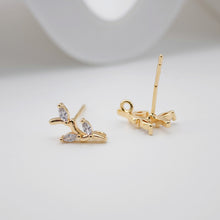 Load image into Gallery viewer, 4pcs Gold Leaf Earring Post With Loop, S925 Silver Ear Pin Nickel Free Earrings, CZ Pave Ear Stud, Hypoallergenic Earring Findings ZX039