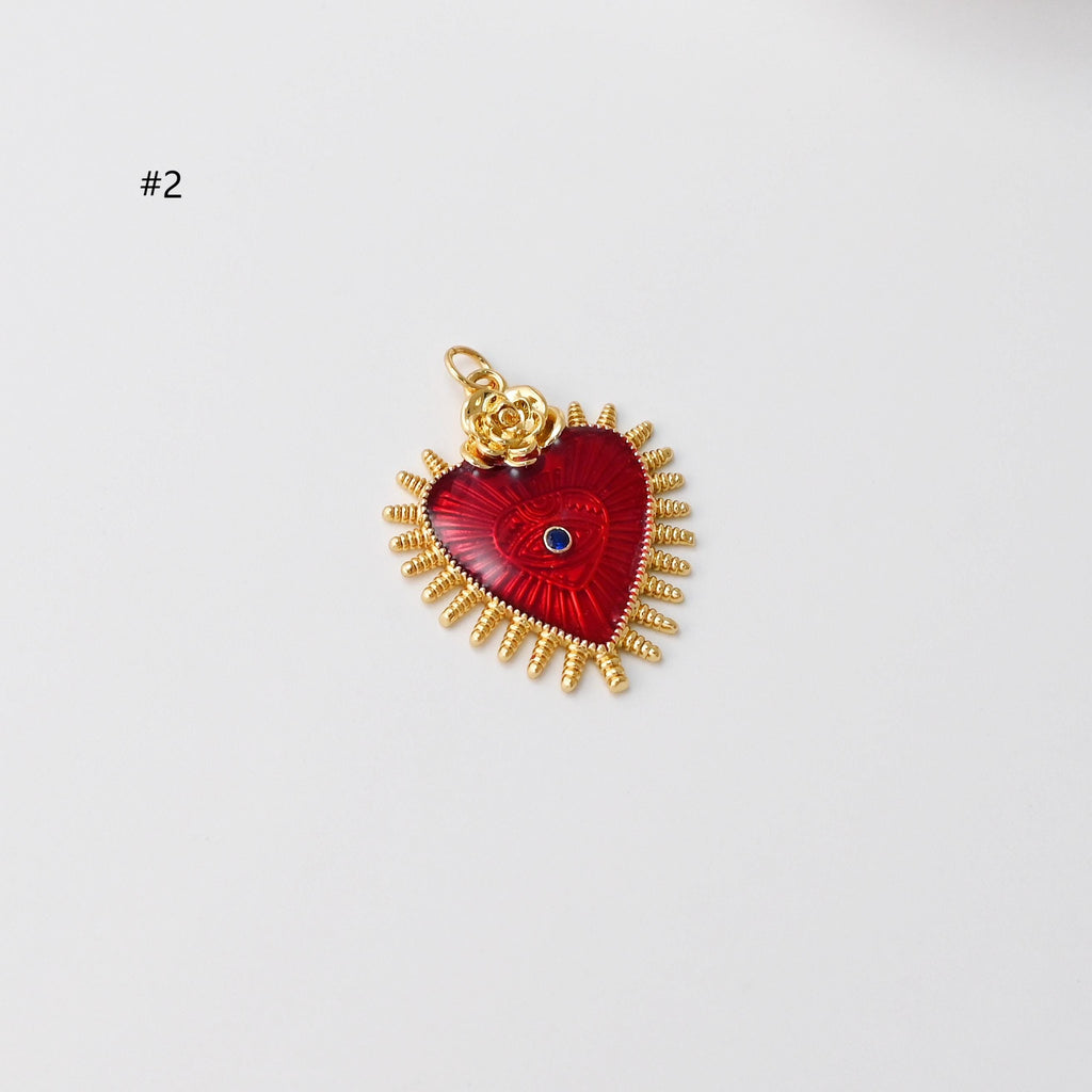 Heart Shape Evil Eye Charm, 18K Gold Plated Enamel Eye Pendant, Necklace Making Charm, Jewelry Findings