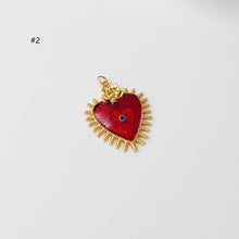 Load image into Gallery viewer, Heart Shape Evil Eye Charm, 18K Gold Plated Enamel Eye Pendant, Necklace Making Charm, Jewelry Findings