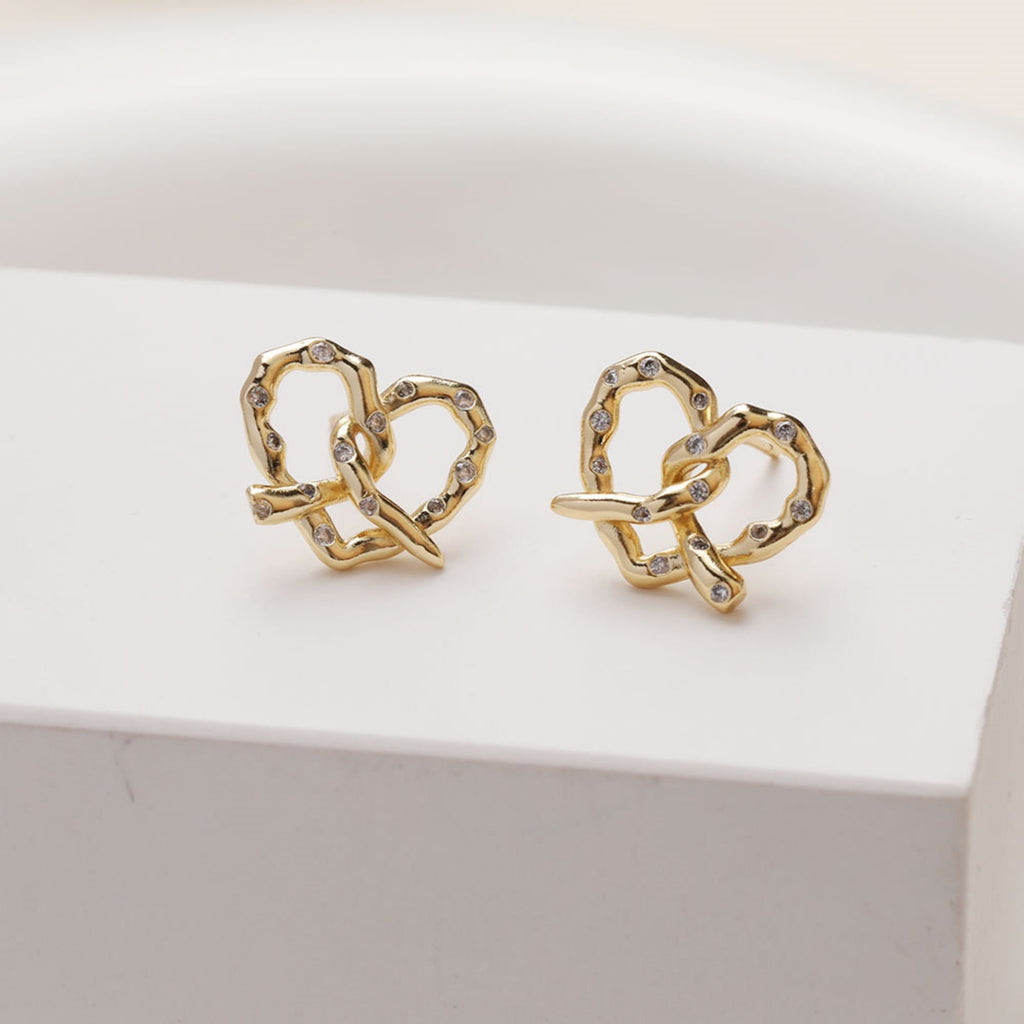 Gold love heart CZ Earring Post,  14K Gold Nickel Free Earrings, S925 Silver Ear Pins, 15mm, Heart Shape Ear Stud with Loop GZ383