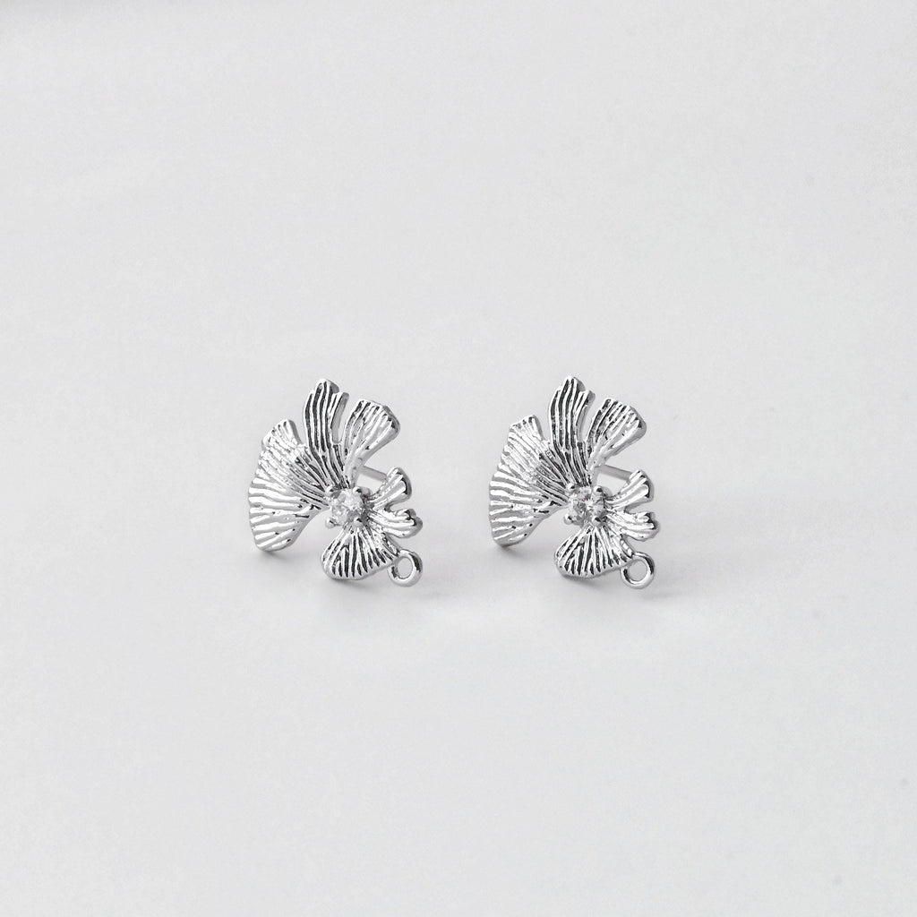 Flower Earring Post, 18K Real Gold Plated Brass Stud Earring With Loop, S925 Silver Pin, CZ Pave, Nickel Free, Earring Finding D0404