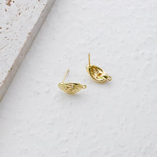 Cargar imagen en el visor de la galería, Poste para pendientes de hoja, pendiente de botón de latón chapado en oro auténtico de 18 quilates con aro, pavé de circonitas, pasador de plata S925, sin níquel, fornitura para pendientes D0438