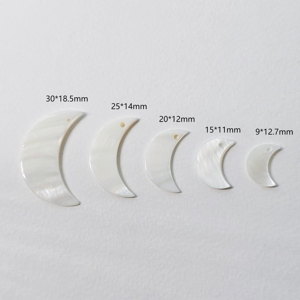 10pcs Moon Shape White Mother-of-Pearl, MOP Shell Pendant, White Nacre, Ox Horn Shell Charm, Shell Jewelry Making Findings RY061