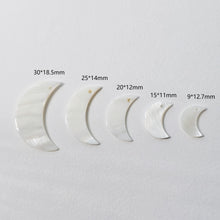Load image into Gallery viewer, 10pcs Moon Shape White Mother-of-Pearl, MOP Shell Pendant, White Nacre, Ox Horn Shell Charm, Shell Jewelry Making Findings RY061