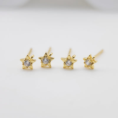 10PCS Tiny Ear Post with Loops, Nickel Free, Micro Star CZ Pave, 4mm, 18K Gold Plated Stud Earring Finding S266